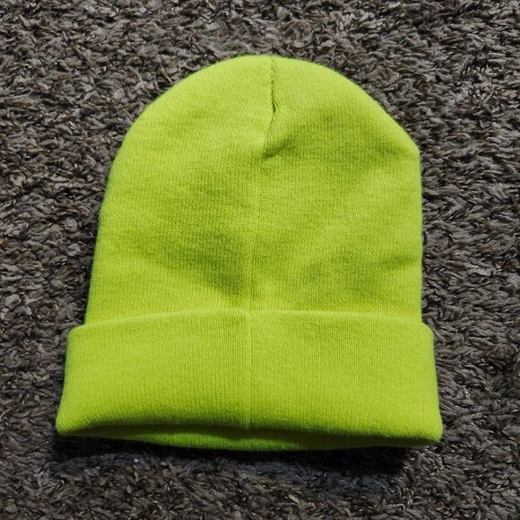 Dickies Bright Lime Yellow Chartreuse Ribbed Knit Cuff Beanie Hat - Picture 7 of 8